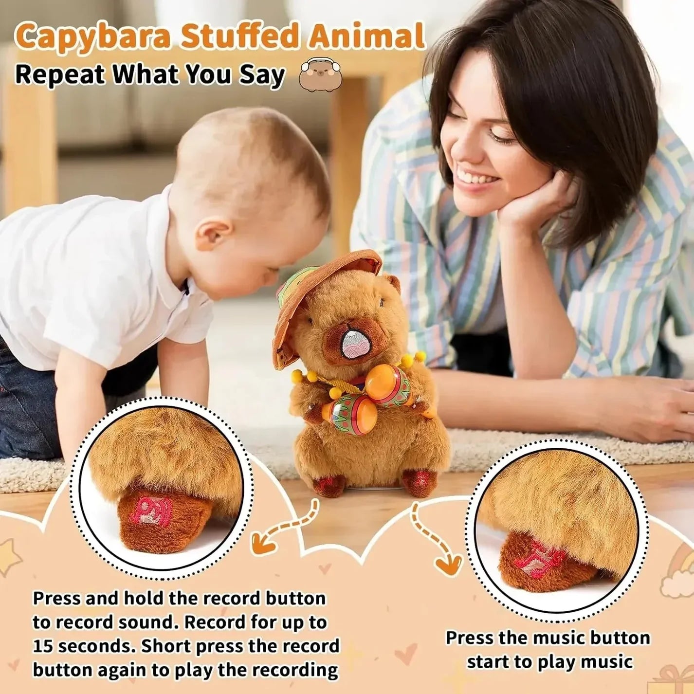 Musical Talking Capybara Plush interactive Dancing Stuffed Animal