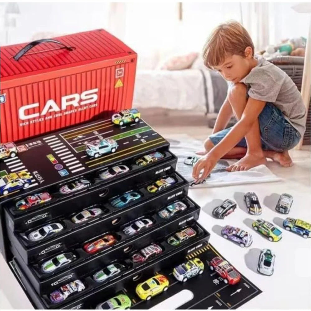 Premium 48 Piece Mini Pull Back Alloy Cars With Container for Kids