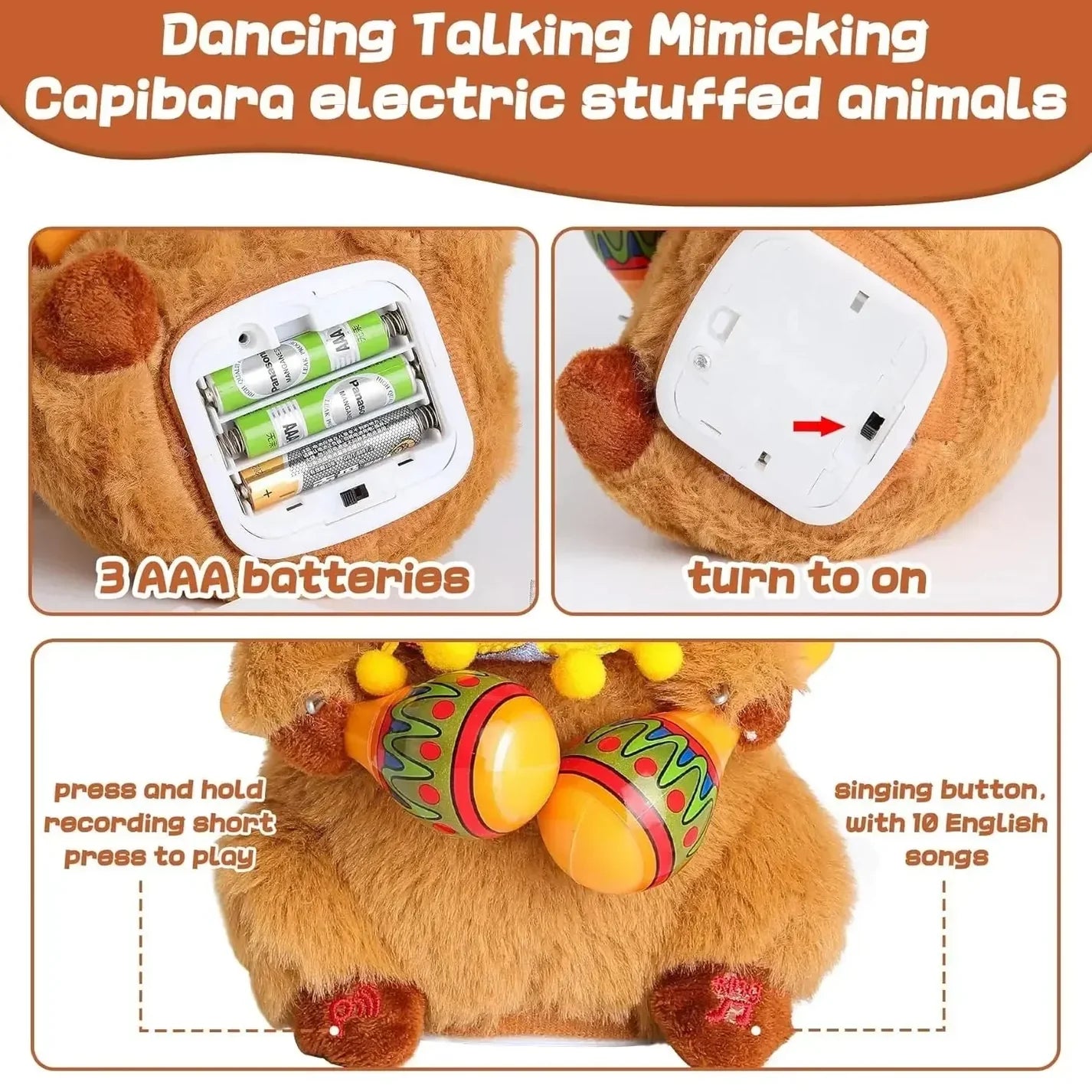 Musical Talking Capybara Plush interactive Dancing Stuffed Animal