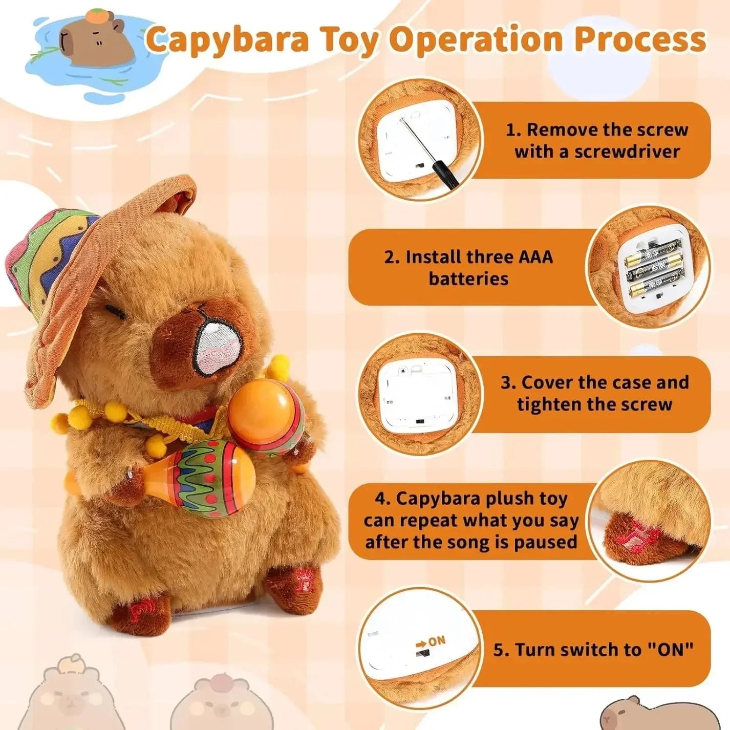 Musical Talking Capybara Plush interactive Dancing Stuffed Animal