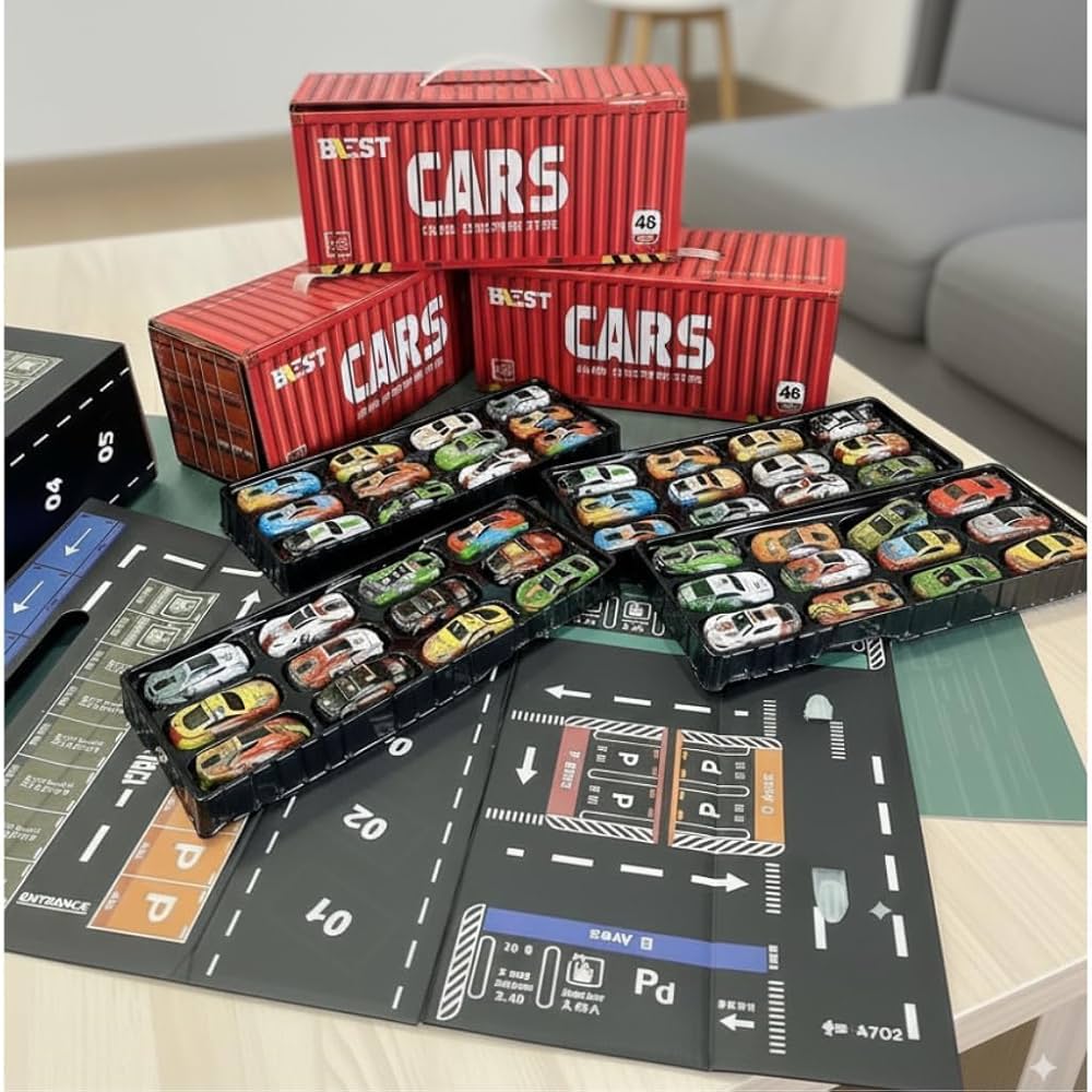 Premium 48 Piece Mini Pull Back Alloy Cars With Container for Kids
