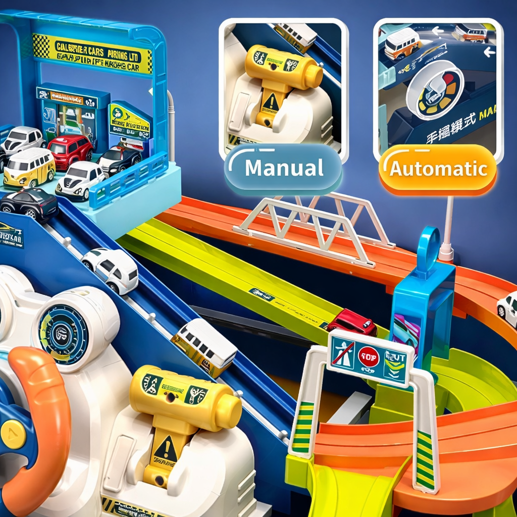 Kids Car Race Track Parking Playset with Music & Interactive Features