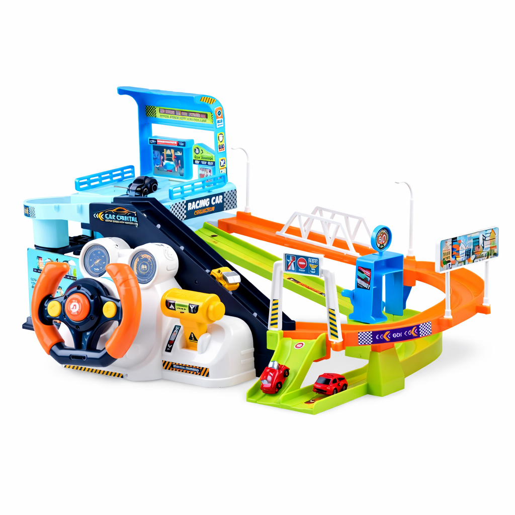 Kids Car Race Track Parking Playset with Music & Interactive Features