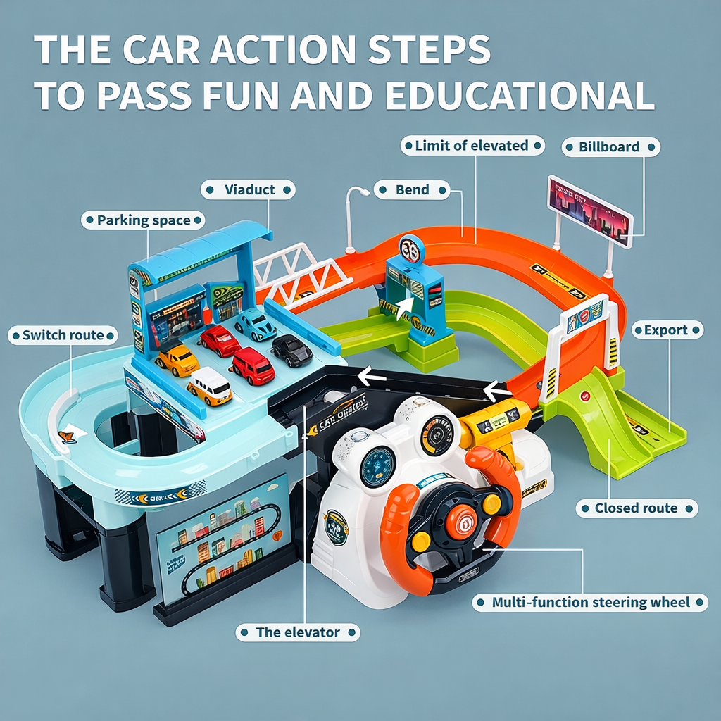 Kids Car Race Track Parking Playset with Music & Interactive Features