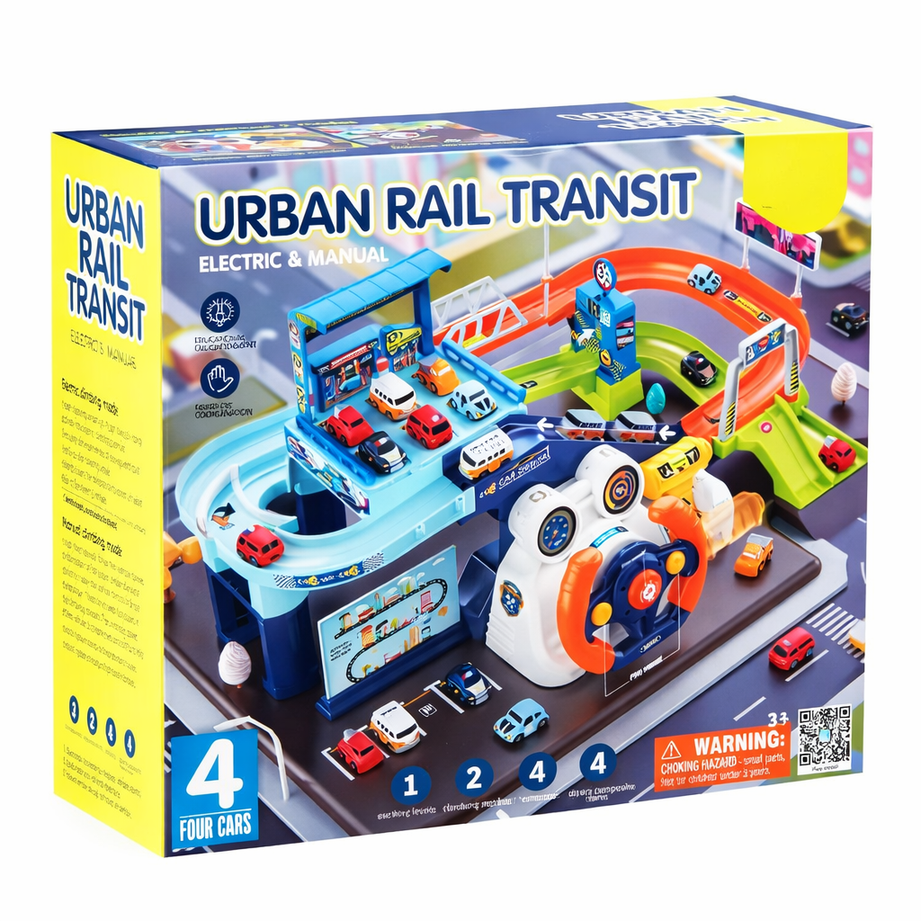 Kids Car Race Track Parking Playset with Music & Interactive Features