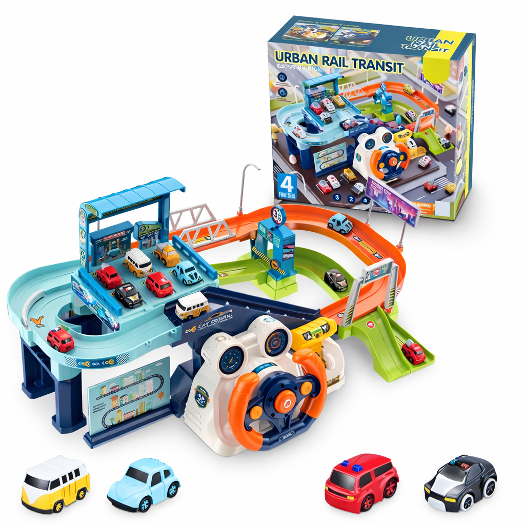 Kids Car Race Track Parking Playset with Music & Interactive Features