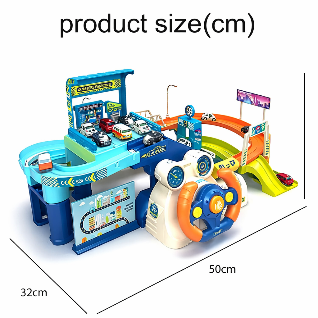 Kids Car Race Track Parking Playset with Music & Interactive Features